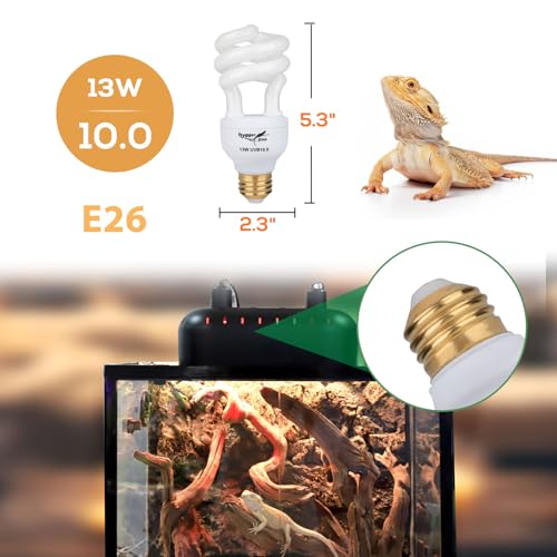 UVB Bulb for Reptiles, 10.0 13W UVB Light for Reptiles, Hygger zoo UVA UVB Reptile Light Bulb Reptile UVB Bulb UVB Light for Bearded Dragon Turtle Lizard Reptile Lamp Terrarium Lamp for Desert Reptile - size: 10.0-5.3 Inch