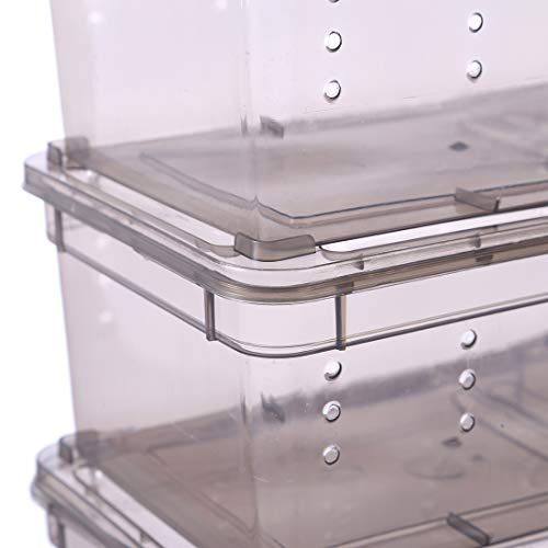 Breeding Box 5pcs, Reptile Dish Feeding Box Food Container with Lid Small (Transparent Black S)