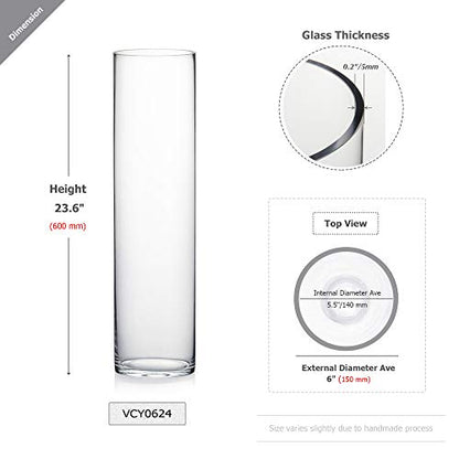 WGV Cylinder Vase, Width 6", Height 24", Clear Tall Glass Container Terrarium Candle Holder for Wedding Centerpiece, Party Event, Home Office Decor, 1 Piece - size: 6"x24"H