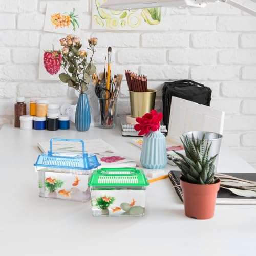 Portable Fish Tank 4-Pack 5.90X4.33X3.74In Handheld Aquarium Plastic Transparent Turtle Box with Handle Small Plastic Fish Carrier for Hamsters and Reptiles