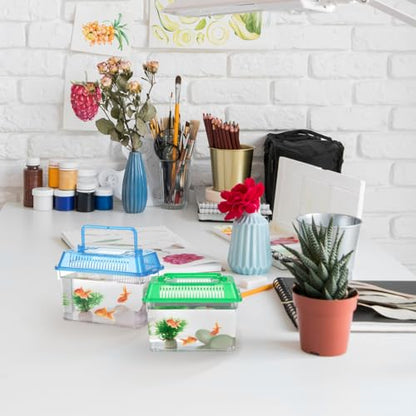 Portable Fish Tank 4-Pack 5.90X4.33X3.74In Handheld Aquarium Plastic Transparent Turtle Box with Handle Small Plastic Fish Carrier for Hamsters and Reptiles
