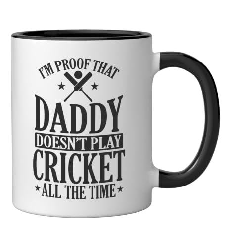Daddy doesn't play Cricket all the Time Ceramic Mug, Black/White, 11oz - color: Black/White, size: 11 Ounces