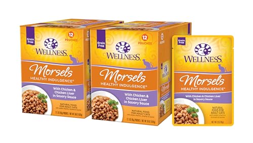 Wellness Healthy Indulgence Morsels Adult Wet Cat Food, Natural, Protein Rich, Grain Free, Chicken Recipe, 3 oz, Pack of 24 Pouches