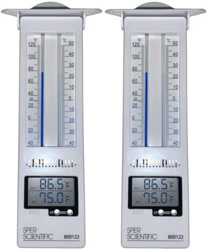 Sper Scientific Analog & Digital Min/Max Thermometer 800122 - Accurate Temperature Tracking, Weather-Resistant Design, Dual Display for Indoor & Outdoor Use, Ideal for Greenhouses, Labs & More - 2 pc - size: 2 Pack