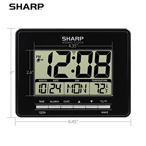 Sharp Atomic Digital Alarm Clock | Auto Set, Time Display, Date Display, Temperature Display