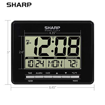Sharp Atomic Digital Alarm Clock | Auto Set, Time Display, Date Display, Temperature Display
