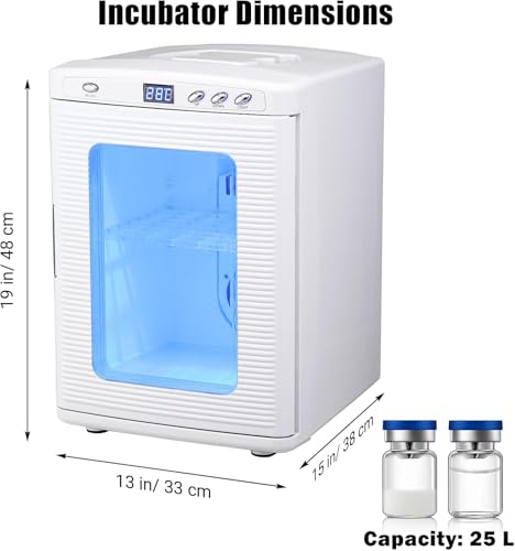 25L Reptile Egg Incubator with Temperature Control (10°c - 60°c), Portable Digital Cooling & Heating Lab Incubator for Small Reptiles, 12V/110V Compatible（White） - color: White