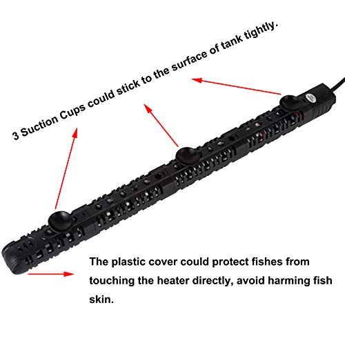 100W/300W/500W Aquarium Heater 500 Watt Fish Tank Heater Submersible Auto Thermostat Turtle Tank Heater 40-90 Gallon with Protective Sleeve and 3 Suckers - color: 500W (for 50-90 gallon)