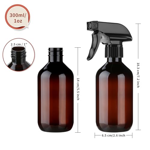 Arkeiliy 2-Pack Leakproof Spray Bottles (300ml/10oz) - Adjustable Nozzle for Fine Mist & Jet Stream | Premium Refillable Plastic Bottles for Hair Styling, Plant Misting, Cleaning Solutions (Brown) - color: Brown