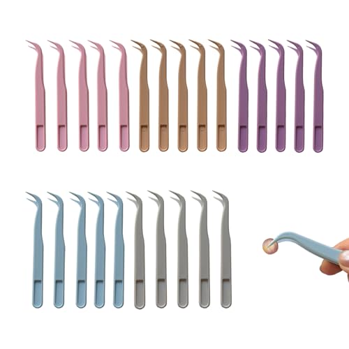 25 Pcs 4.53inch Plastic Tweezers for Crafts Jewelry Bead Making DIY | 5 Colors Bent Disposable Stickers Handmade Beads Craft Tweezers