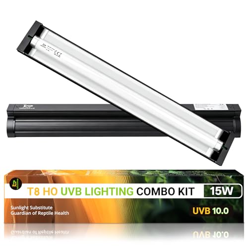 T8 UVB Reptile Light Fixture Combo Kit 15W, 10.0 HO UVB Bulb Lighting with Hood, High Output Desert UVB Light for Reptiles, 18" UVB Light for Bearded Dragon, Lizards, Tortoise Terrarium Tank - size: 18INCH-10.0