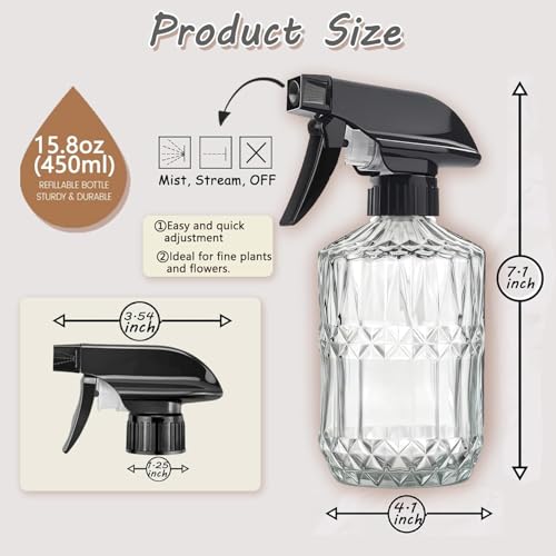 Clear Glass Handheld Spray Bottle, 2pack | 15oz Refillable Adjustable Nozzle Spray Bottle, Multi-Use Mist Sprayer for Plants, Hair, Cleaning, Gardening and Pet Care - color: Clear