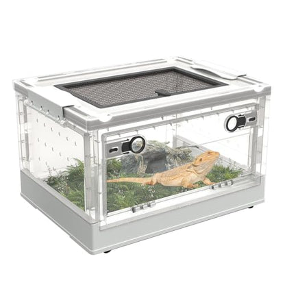 PINVNBY Plastic Reptile Feeding Box with Wheels,Reptiles Breeding Enclosure Cages Transparent Amphibians Habitat Terrarium Tank Portable Transport Container for Lizard,Bearded Dragon(White) - color: 【White】