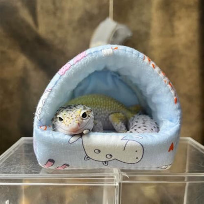 Warm Hideout for Bearded Dragons Toys Lizard Nest with Hanging Swing Toy Triangular Reptile Cave Habitat Geckos Snakes Cozy Bed Mat Decor in Window Cages Hut Accessories Hideaway Box Cage