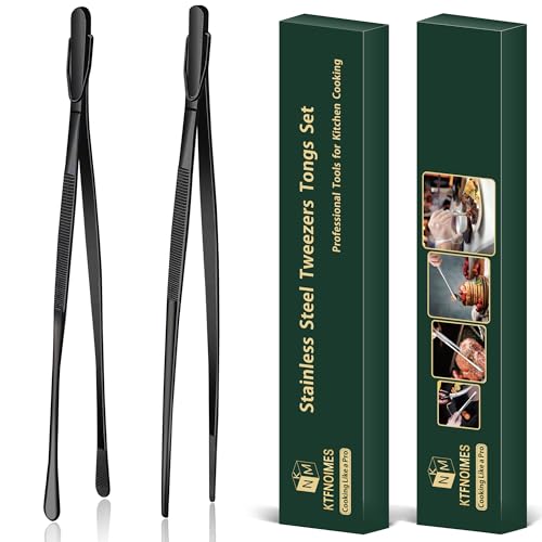 2 Pcs 12-Inch Cooking Tweezers Fine Tweezer Tongs, Extra-Long Stainless Steel Kitchen Tweezers, for Grilling, Serving, and Food Preparation,Black - color: Black