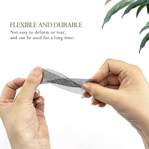 Quacc 100 PCS Flower Pot Hole Mesh Pad, 2/4 Inch Round Plant Pot Drainage Mat, Plant Potting Bonsai Bottom Grid Mat to Prevent Soil Loss (Black)