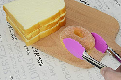 HINMAY 7-Inch Stainless Steel Tongs with Silicone Tips, Set of 3 (Purple) | 7-Inch Locking Metal Food Tongs - color: Purple