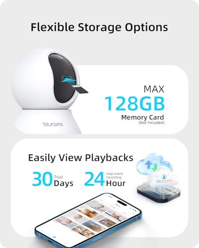 blurams Security Camera 2K, Baby Monitor Dog Camera 360-degree for Home Security (White + 64GB TF Card) - color: White-1Pack + 64GB TF Card