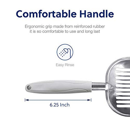 Cat Litter Scoop, Aluminum Alloy Sifter, Kitty Metal Scooper, Deep Shovel, Long Handle, Poop Sifting, Kitten Pooper Lifter, Durable, Heavy Duty, for Litter Box - color: FLAT Aluminum \ #05 Grey Handle, size: Large