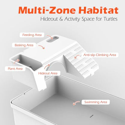 AZV Turtle Tank Starter Habitat Kit,Complete Aquatic Terrarium Enclosure with Filter,Basking Platform with Hideout,Multi-Function Area,Drainage,Plants and Lamps and AZV All in One Turtle Tank Kit