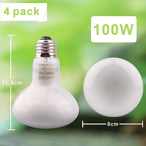 Aiicioo Reptile Basking Light Bulb - 100W Reptile Heat Lamp Basking Bulb Incandescent Light Bulb for Bearded Dragon Turtle Hermit Crab Gecko Lizard Daylight 4 Pack