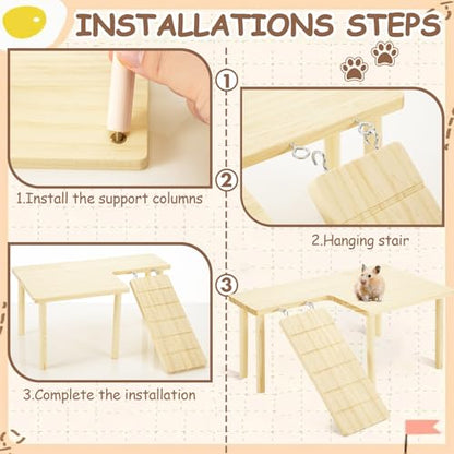 BreezeHug 4 Pcs Hamster Cage Accessories Hamster Platform Hideout Wooden Tunnel Ladder Playhouse Game Climbing Toy with Platform for Pets Dwarf Syrian Mice Degus Gerbils Squirrel(Loft) - style: Loft