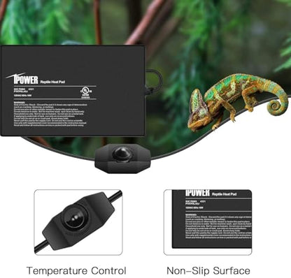 iPower 8x12 Inch Reptile Heating Pad with Adjustable Controller Knob, Under Tank Heater Mat for Turtles, Lizards, Snakes, Amphibians & Small Pets, 2 Pack - size: 8 X 12 Inch, style: 2 Pack Heat Pad with Adjustable Knob