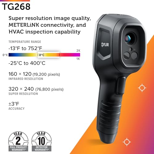 Flir TG268 Thermal Imaging Camera, 320x240 Spot IR, Bullseye Laser | 160x120 native IR, MSX, 640x480 visual, IP54, building/HVAC/electrical, strap, pouch - style: TG268