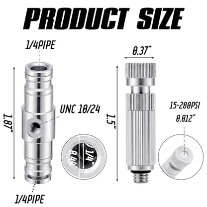 20pcs Misting Nozzles Kit Brass Patio Misting Kit Include Brass Micro-nozzles and Inch Slip Connectors for Outdoor Cooling System (1/4 Inch)