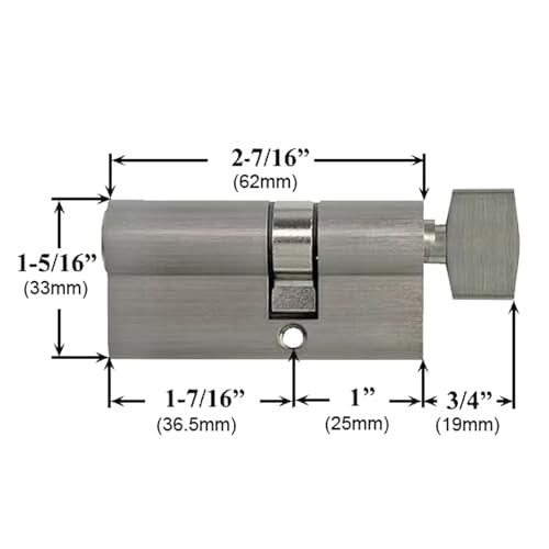 Offset Euro Profile Lock Cylinder with Thumb Turn Fits for Pella Storm Door 2-Bolt Lock, Includes 3 Solid Brass Keys (1, Satin Nickel) - color: Satin Nickel