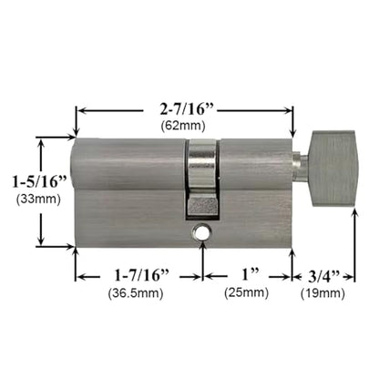 Offset Euro Profile Lock Cylinder with Thumb Turn Fits for Pella Storm Door 2-Bolt Lock, Includes 3 Solid Brass Keys (1, Satin Nickel) - color: Satin Nickel