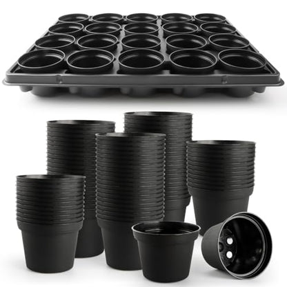 RooTrimmer 3 Inch Plastic Plant Pots 100 Pcs with 5 Pcs 20 Cell Seed Starter Trays, Thick Black Small Nursery Pots and Propagation Shuttle Trays for Seed Starting, Plant Propagation Starter Kit 5 Sets - color: Black + Black, size: 3 Inch 100 Pack Pots Wit