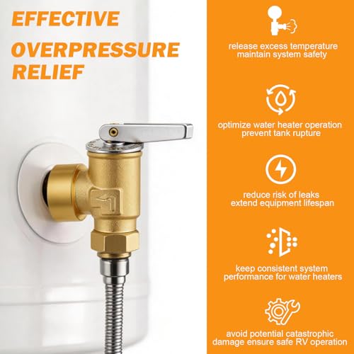 3/4" NPT Water Heater Pressure Relief Valve, 150 PSI Pressure Relief Valve for RV Hot Water Heater, Brass T&P Relief Valve with Epoxy-Coated Probe, Universal Suburban RV Water Heater Parts Replacement