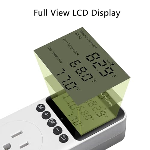KETOTEK KT3200PRO Day Night Thermostat Temperature Controller Outlet | Digital Heating Cooling Temp Controller with Sensor Timer Regulator for Reptile Greenhouse Brewing Refrigerator