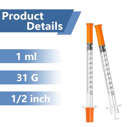 jeringas 1ml 31G 1/2" (12.7mm), Individually Wrapped, Pack of 100