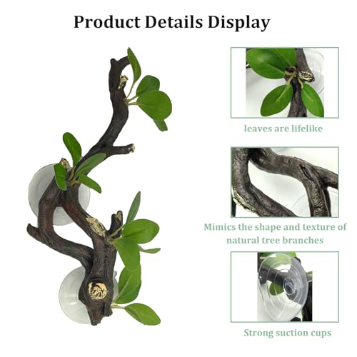PINVNBY 2 PCS Reptile Corner Branch Terrarium Plant Decoration Branches for Reptiles with Suction Cup for Amphibian Lizard Snake Climbing Ornament