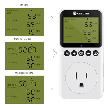 Digital Humidity Controller Outlet Plug 120v 15A Humidistat Countdown Control Switch for Greenhouse Reptile Bathroom Vent Fan Humidifier Dehumidifier