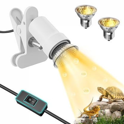 GOZILLA Reptile Heat Lamp, 360° Rotatable Turtle Light with 25W+50W UVA/UVB Reptile Light Bulbs, Turtle Lamp for Reptile and Amphibian Tanks, Terrariums and Cages.(White) - color: Lamp-White