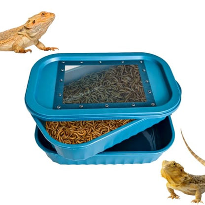 Mealworm Breeding Box, Reptile Feeder Keeper with Vented Lid for Reptiles | Dual-Layer Automatic Waste Filter Design, Large Capacity, Breathable Escape-Proof Lid