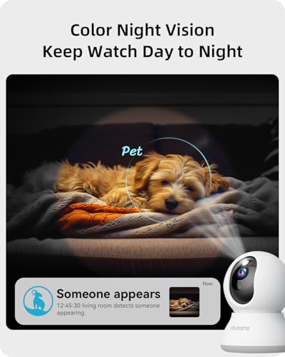 Security Camera 2K, blurams Baby Monitor Dog Camera 360-degree for Home Security w/Smart Motion Tracking, Phone App, IR Night Vision, Siren, Works with Alexa & Google Assistant & IFTTT, 2-Way Audio - color: White-1Pack