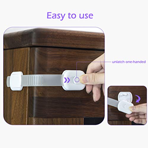 Socub 4 pack Child Safety Cabinets Strap Locks, Multi Use Latch with Strong Adhesive Pads, for Cabinets, Drawers, Oven, Toilet Seat, Fridge - size: 4 pack