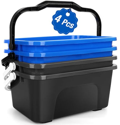 3 Gallon Mop Cleaning Water Bucket with Handle,4 Pack | Compact Square Plastic Bucket for Window Cleaning | Car Washing | Mopping & Household Cleaning Supplies Organizer Wash Bucket