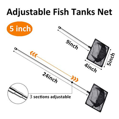 Aquarium Fish Net, 5 Inch Fine Mesh Fish Tank with Extendable 9-24 inch Long Handle - size: 5 inch