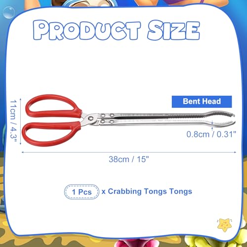 uxcell Crabbing Tongs, 15" Metal Serrated Extra Long Loach Tong Beach Reptile Catching Clip Garbage Clip with Straight and Bent Heads for Lobsters Loach Other Reptile, Red - size: 15"