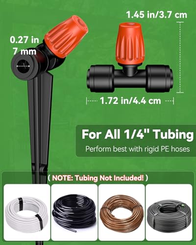 Pawfly 30 Pcs Push-to-Fit Drip Irrigation Spray Emitters for 1/4 Inch Tubing, Tee Misting Atomizing Nozzles Micro Sprayers with Adjustable 360 Degree Water Flow, Irrigation Drippers with End Plugs - size: 30pcs Three-Way Integrated Atomizing Nozzle