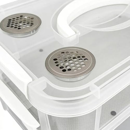Mealworm Container - Ventilated Lid Transparent Fine Mesh | Mealworm Keeper Box Habitat - for Reptiles, Birds, Chickens, Lizards, Bearded Dragon, Frogs, Tortoises