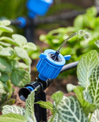 HIRALIY 12PCS Quick-Connect Drip Irrigation Emitters, Pressure Compensated | Adjustable Water Flow Dripper, for Drip Irrigation Kit Series 1/4 inch Tubing, with Stake, Maintain Constant Flow