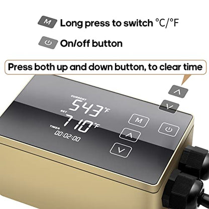 Digital Temperature Controller with LCD Display, Easy to Use, Golden, 110V