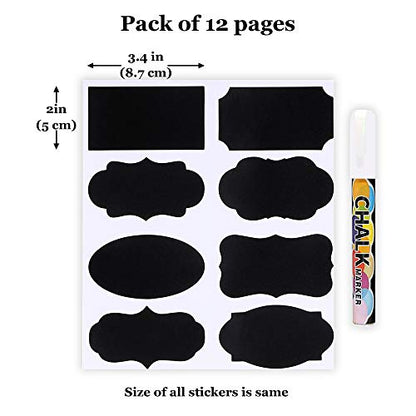 96 Pack Chalk Label, for Marking Kids, Dog, Cat, Ferret Treats, Bottles & Kitchen Food Containers, Includes Writing Pen
