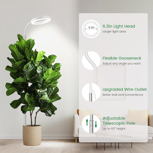 Halo Grow Light, Full Spectrum with Gooseneck, 3 Pack | 6000K Plant Light,3 Colors Modes,5 Dimmable Levels,6/12/16H Timer,65'' Height Adjustable,Soil Insert - size: White-3Pack